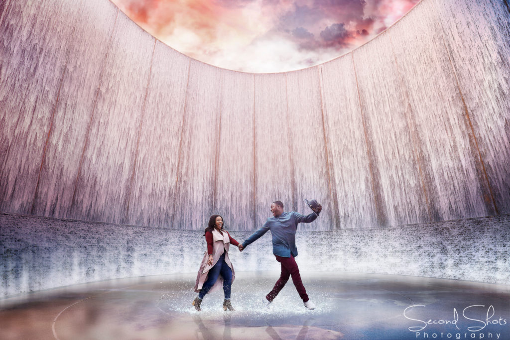 Houston Water Wall Engagement Photos